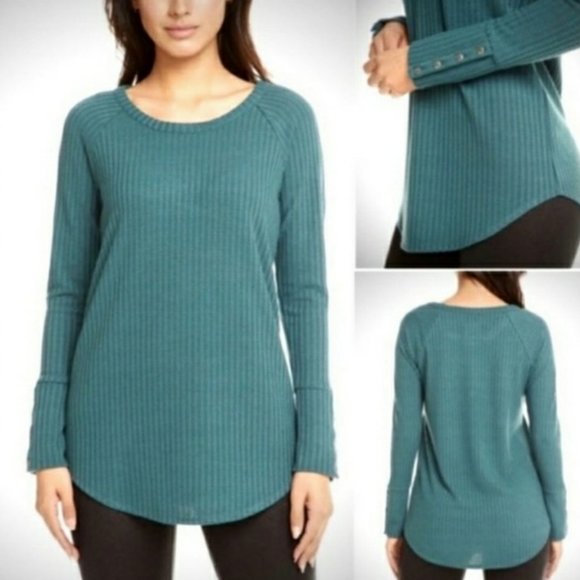 Chaser Teal Waffle Knit Long Sleeve Thermal Top - Picture 2 of 8